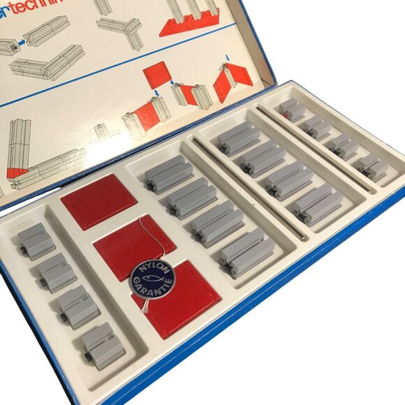 Vtg Fischertechnik 10 Building Set Nylon Garantite Gray Red Blocks Germany 60's - Picture 1 of 7